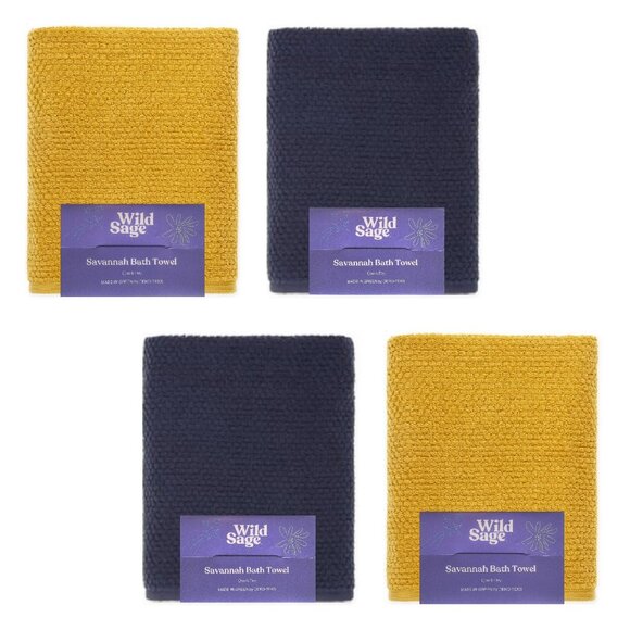 new Wild Sage Savannah 90% Cotton BATH Towels = 2 Yolk Yellow + 2 Bijou Blue - Picture 1 of 5